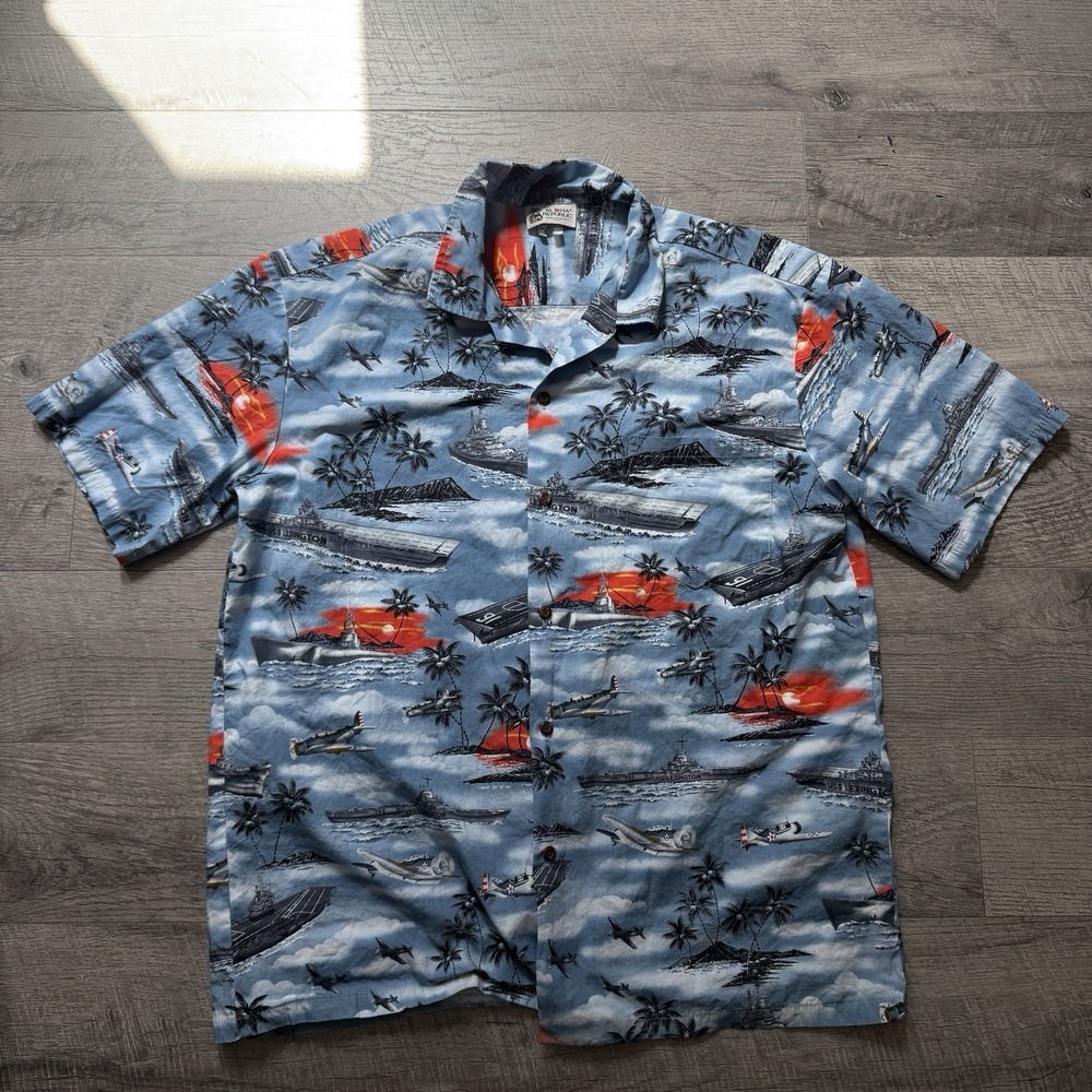 ALOHA REPUBLIC USS LEXINGTON & War Planes Shirt / Navy Warship/ XL